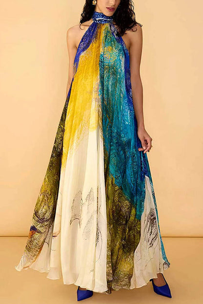 Halter Neck Sleeveless Printed Dress