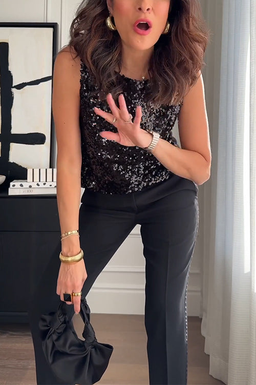 Crewneck Sleeveless Glam Sequin Top