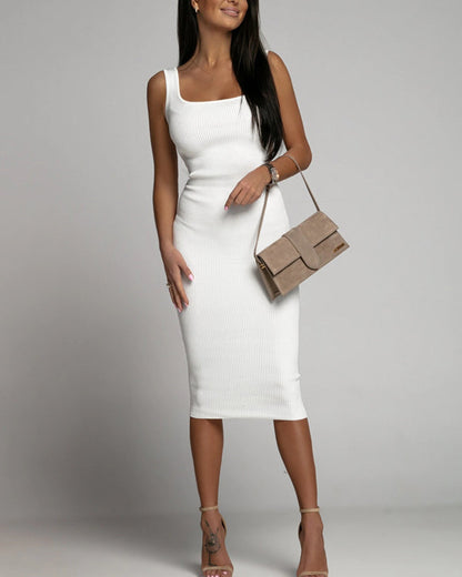Clidress Simple Solid U Neck Wrap Shift Dress
