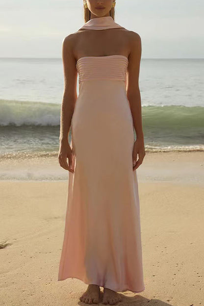 Strapless Tube Satin Maxi Dress