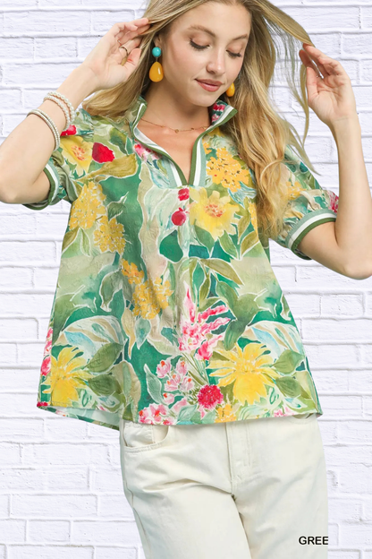 Umgee Jacquard Bloomscape Print Top