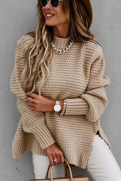 Clidress Loose Fit Hand Twist Split Sweater
