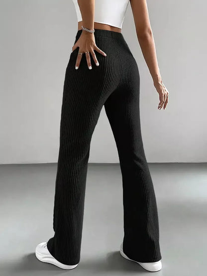 Ribbed Knit High Waist Flare Pants