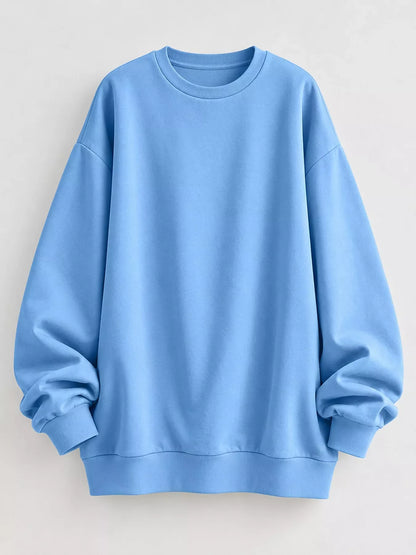 Full Size Solid Color Crew Neck Sweatshirt Plus Size