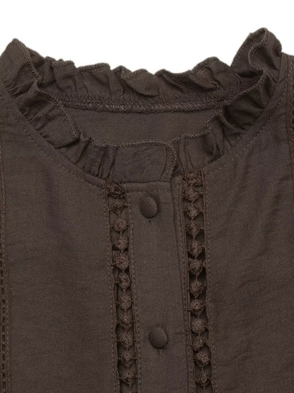 Eyelet Lace Trim Long Sleeve Blouse