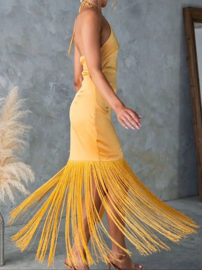 Fringe Halter Neck Dress