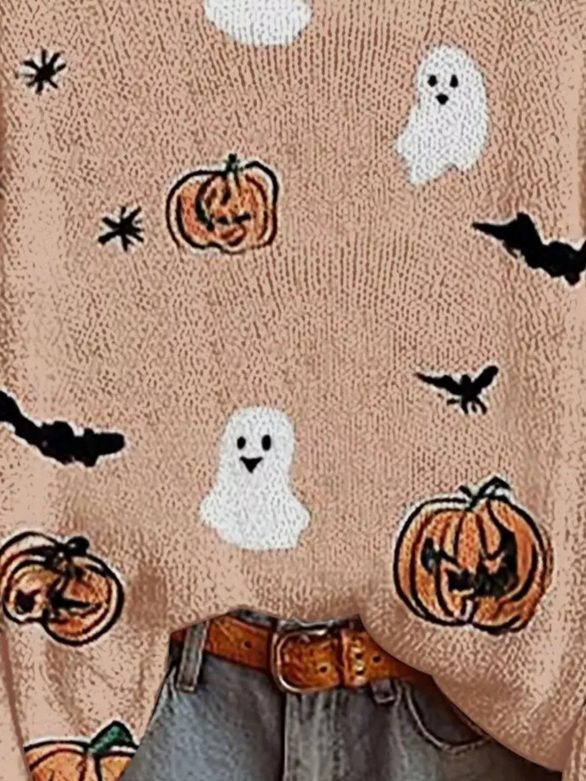 Full Size Halloween Graphic Boat Neck Sweater Plus Size