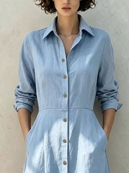 Button-Down Midi Shirt Dress with Pockets