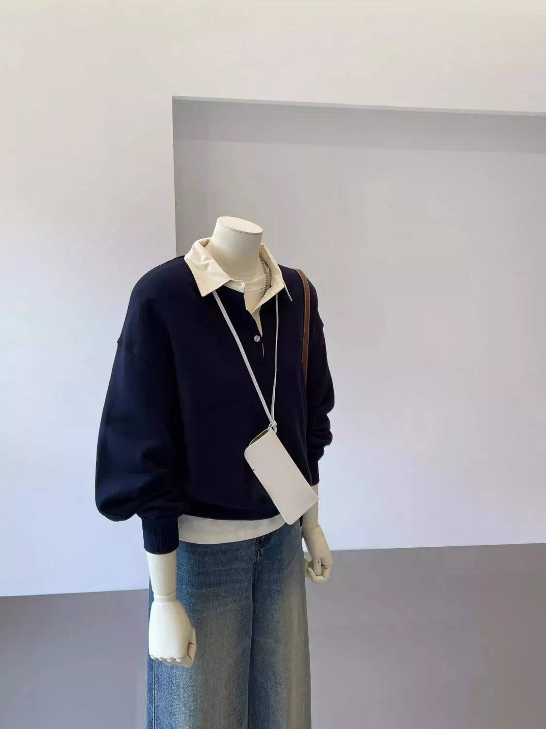 Polo-Collar Layered-Look Sweatshirt