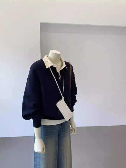 Polo-Collar Layered-Look Sweatshirt