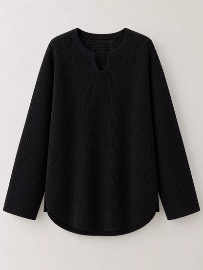 Casual Waffle Knit Long Sleeve T-Shirt