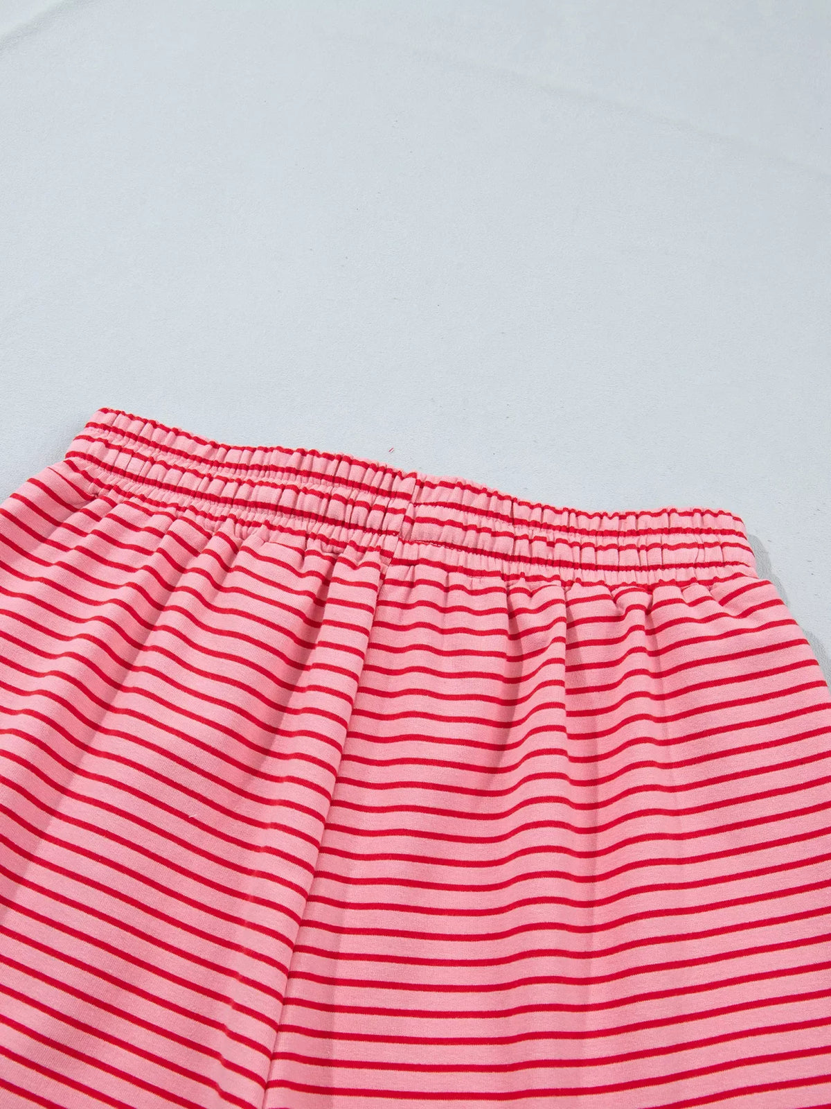 Stripe Ribbed Patchwork Mock Neck Baggy Pullover Matching Shorts Set