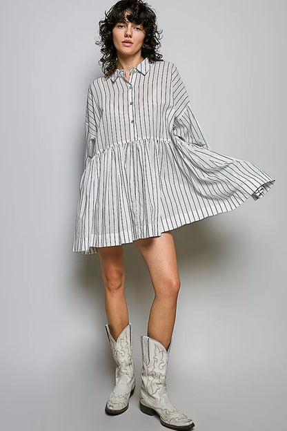 POL Striped Relaxed Fit Shirt Dress