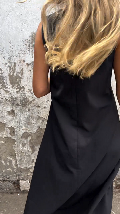 Irregular Square Neck Solid Color Dress