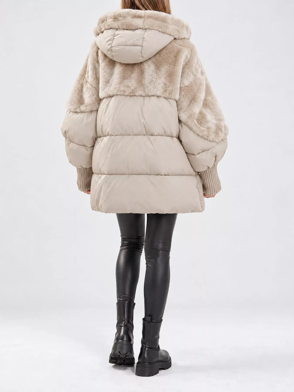 Full Size Faux Fur Hooded Puffer Outerwear Plus Size