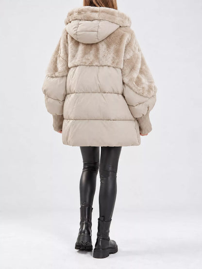 Full Size Faux Fur Hooded Puffer Outerwear Plus Size