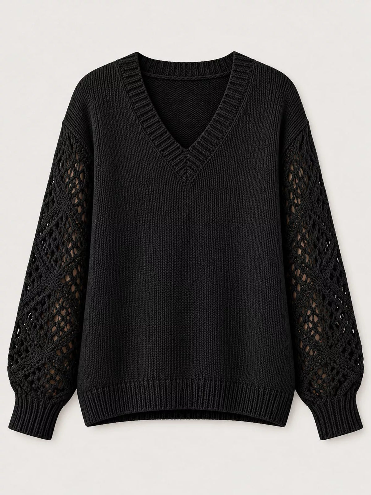 Full Size V-Neck Hollow-Out Long Sleeve Sweater Plus Size