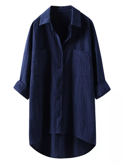 Full Size Casual Button-Down Shirt with Dual Chest Pockets Plus Size