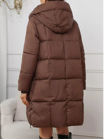 Full Size Zip Up Hooded Longline Puffer Outerwear Plus Size