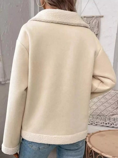 Full Size Cozy Faux Suede Sherpa-Lined Button-Down Jacket Plus Size