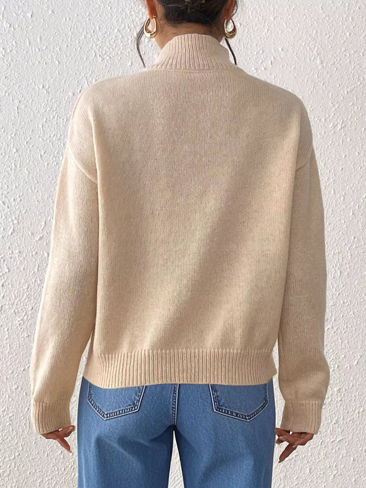 Center Seam Detail Turtleneck Sweater for Women