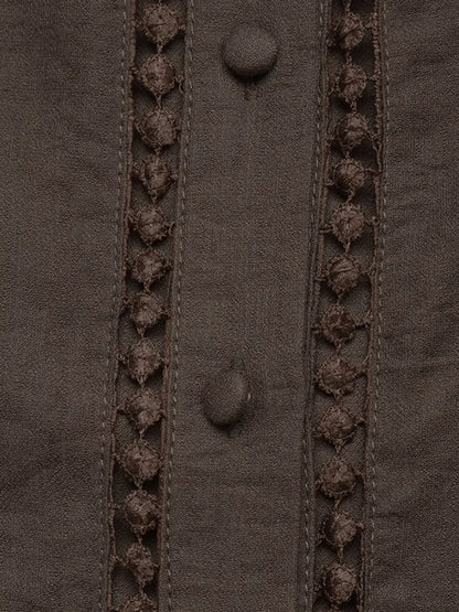 Eyelet Lace Trim Long Sleeve Blouse