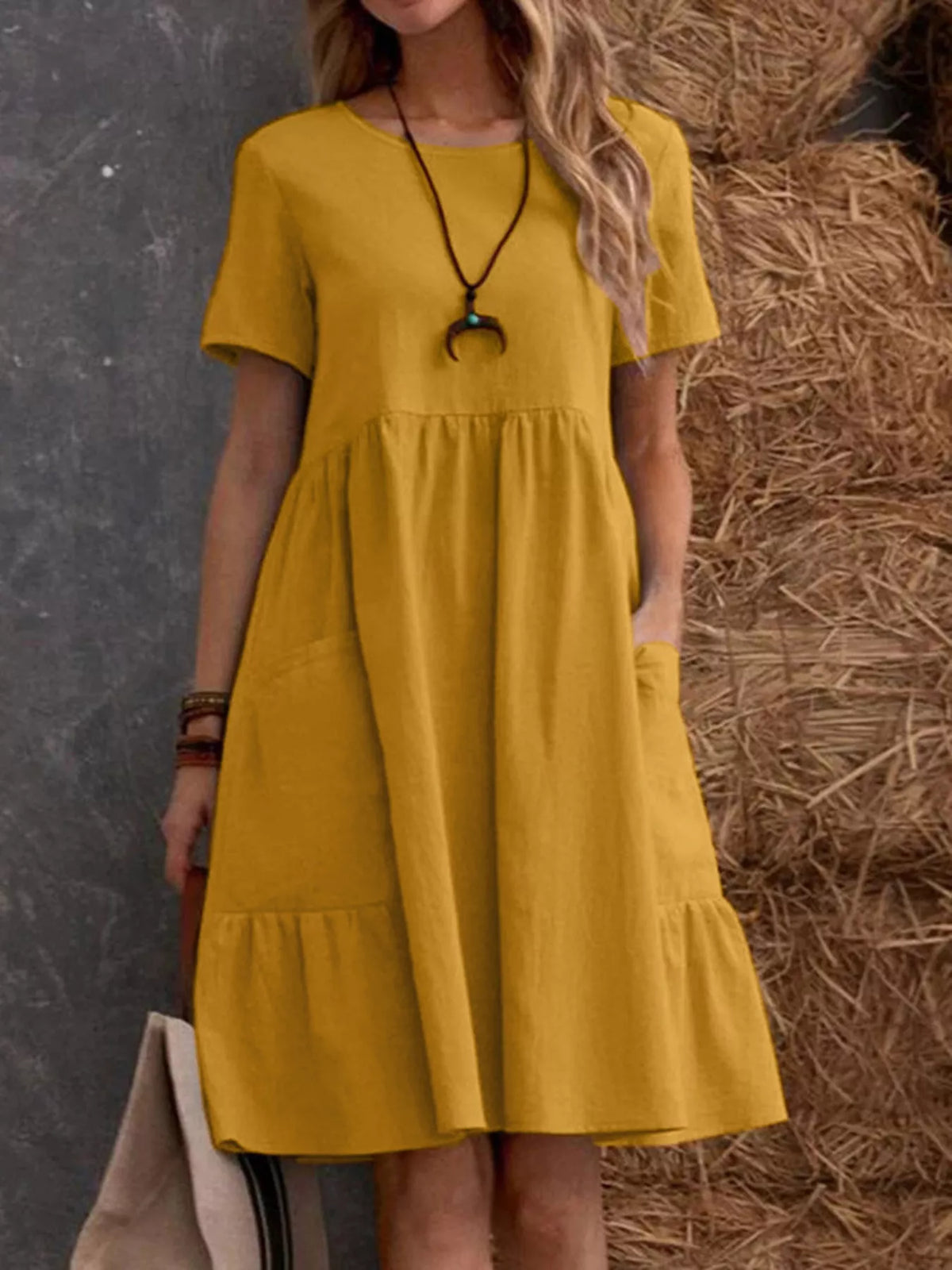Full Size Casual Loose Fit Tiered Ruffle Hem Dress Plus Size