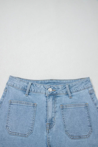 High Rise Patch Pocket Denim Shorts