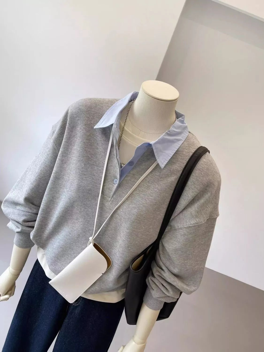 Polo-Collar Layered-Look Sweatshirt