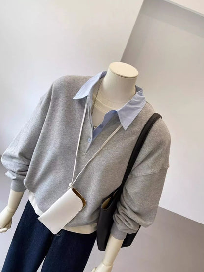 Polo-Collar Layered-Look Sweatshirt