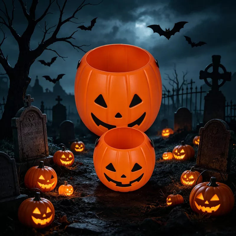 Halloween Decorative Pumpkin Bucket with Handle Set