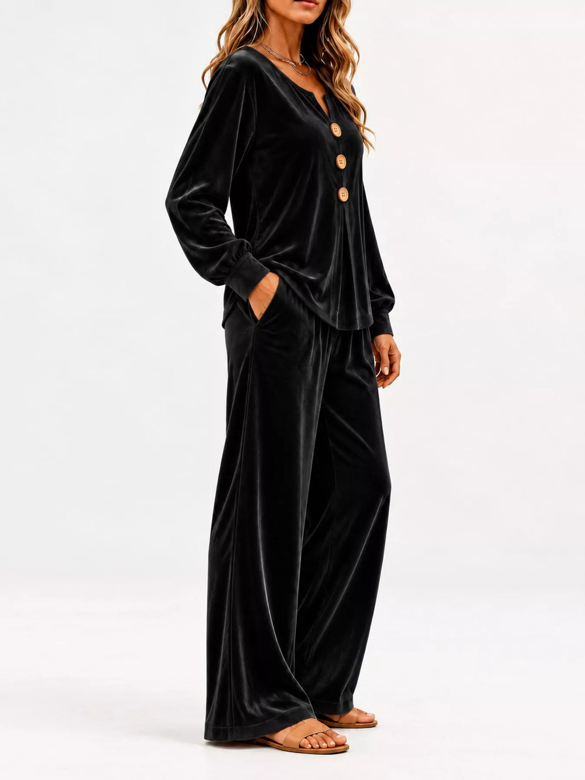 Decorative Button Top and Pants Set
