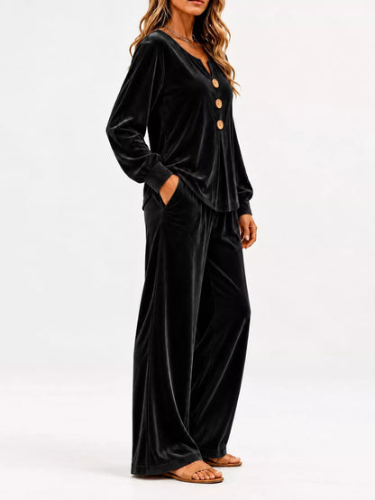 Decorative Button Top and Pants Set