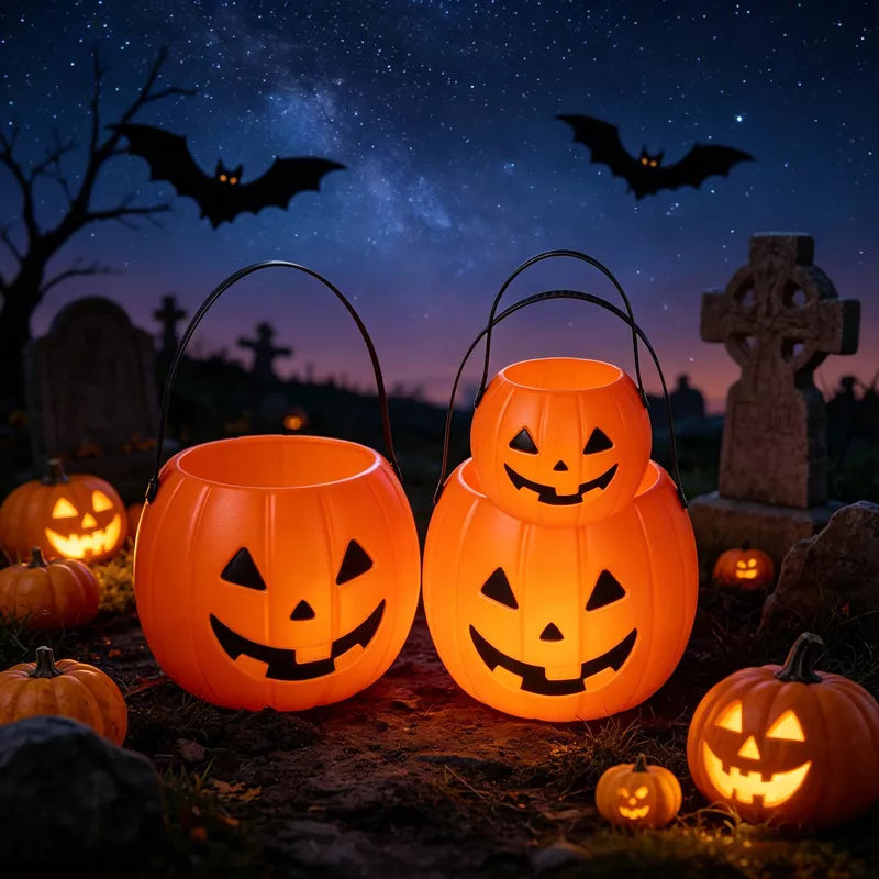 Halloween Decorative Pumpkin Bucket with Handle Set