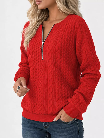 Full Size Quarter-Zip Cable Knit Sweatshirt Plus Size