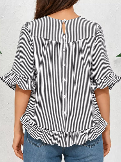 Ruffle Hem Half Sleeve Blouse