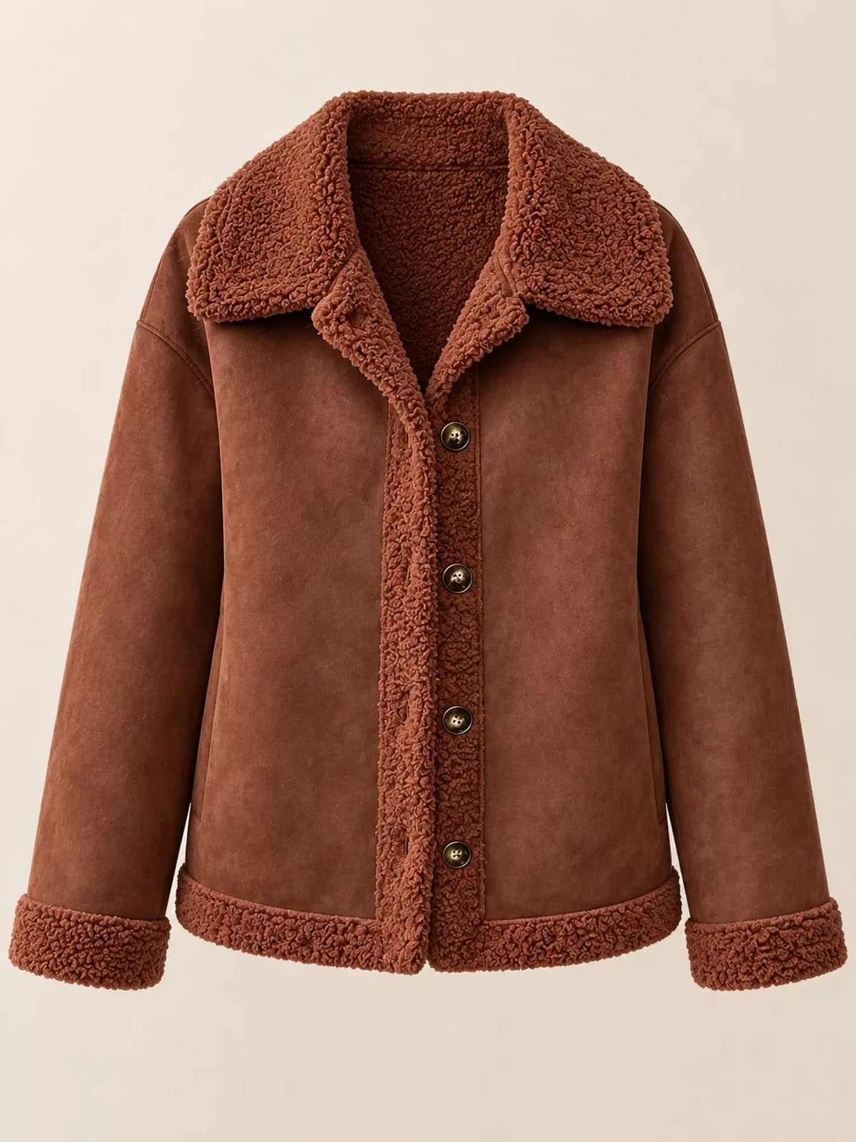Full Size Cozy Faux Suede Sherpa-Lined Button-Down Jacket Plus Size
