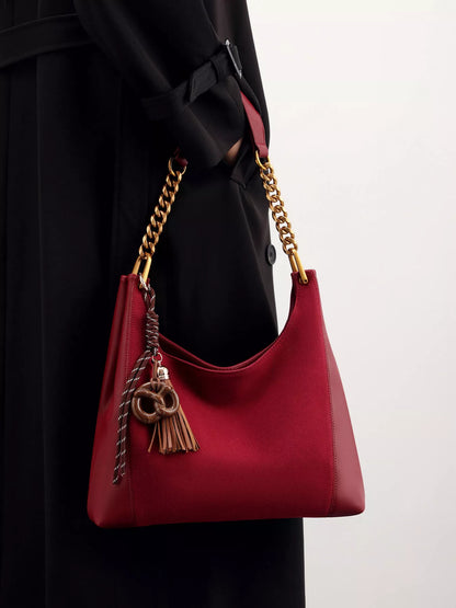 Chain Strap Tassel Charm Shoulder Bag