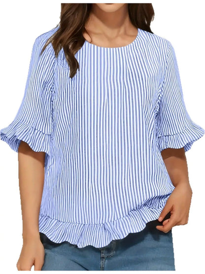 Ruffle Hem Half Sleeve Blouse