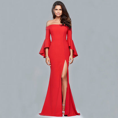 Valerie Flare Sleeves Off Shoulder Evening Dress Red