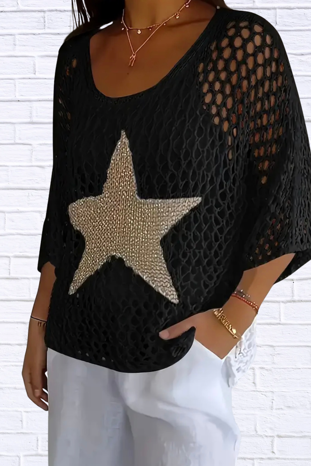 Black Star Mesh Top for Women | Chic Boutique Statement Sweater