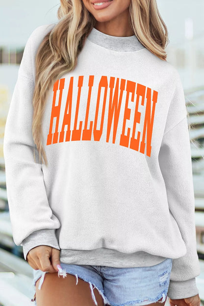 Halloween Pumpkin Face Print Mock Neck Reversible Sweatshirt