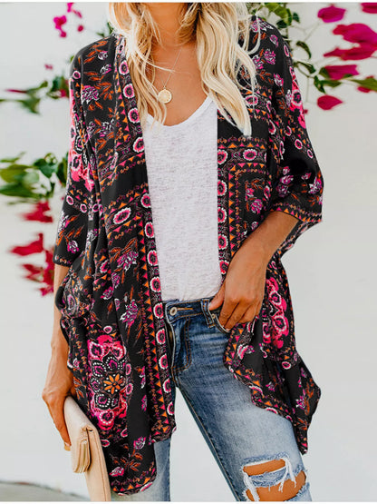Floral Print Kimono Sleeve Cover Up