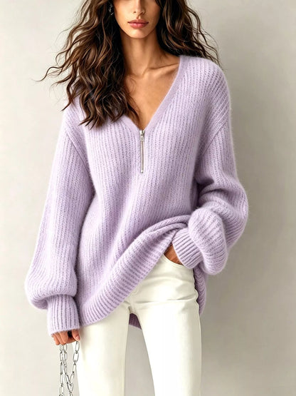 Quarter Zip Dropped Shoulder Sweater