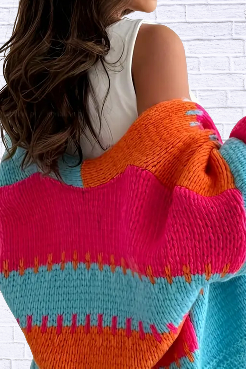 Color Block Drop Shoulder Cardigan