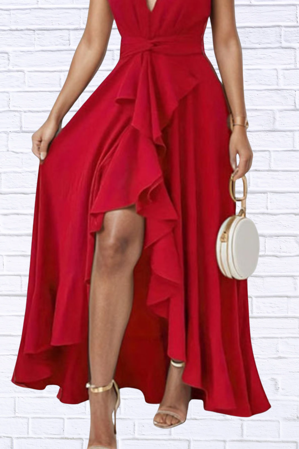 Plus Size Ruffled High-Low Maxi Dress for Women | Elegant Flowy Evening & Special Occasion Dress