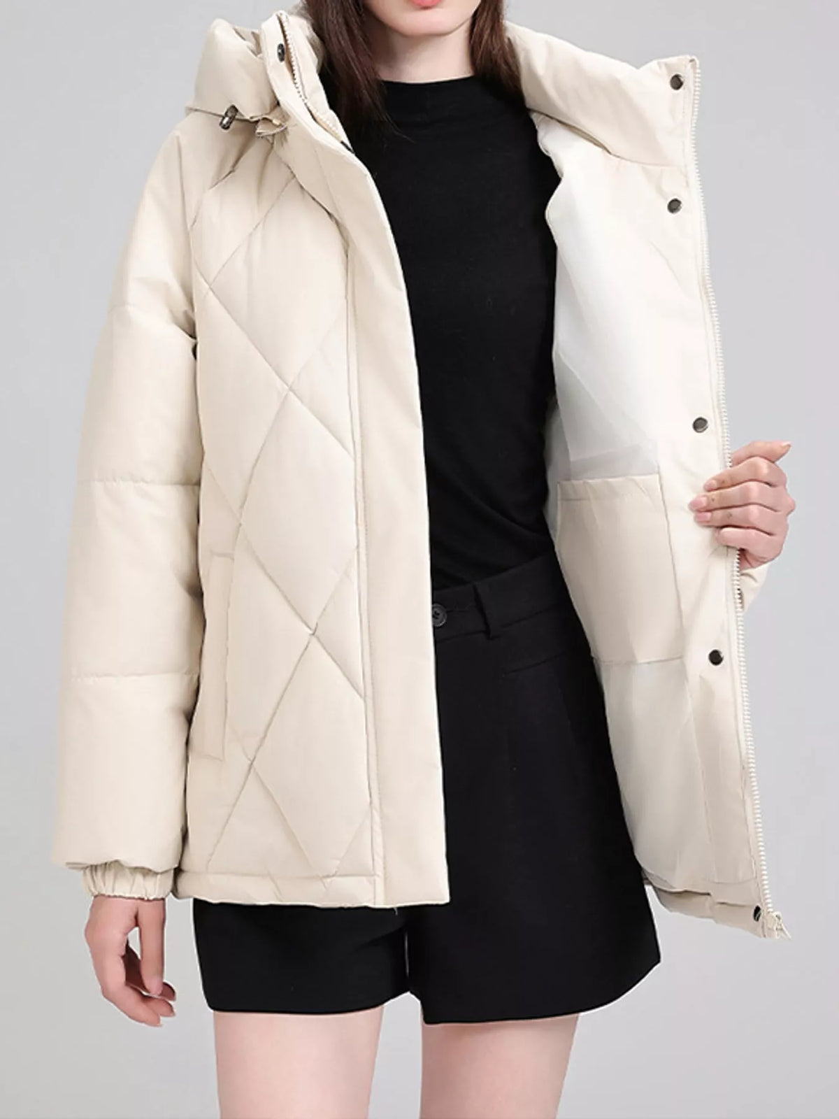 Quilted Waist Belt Hooded Puffer Outerwear
