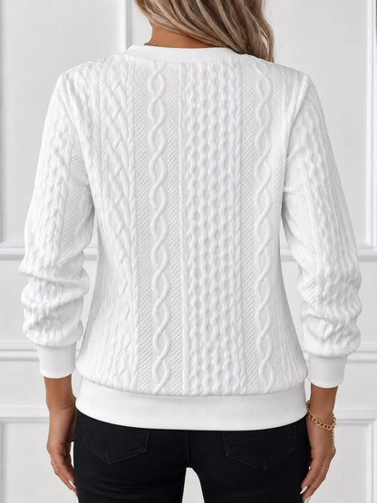 Full Size Quarter-Zip Cable Knit Sweatshirt Plus Size