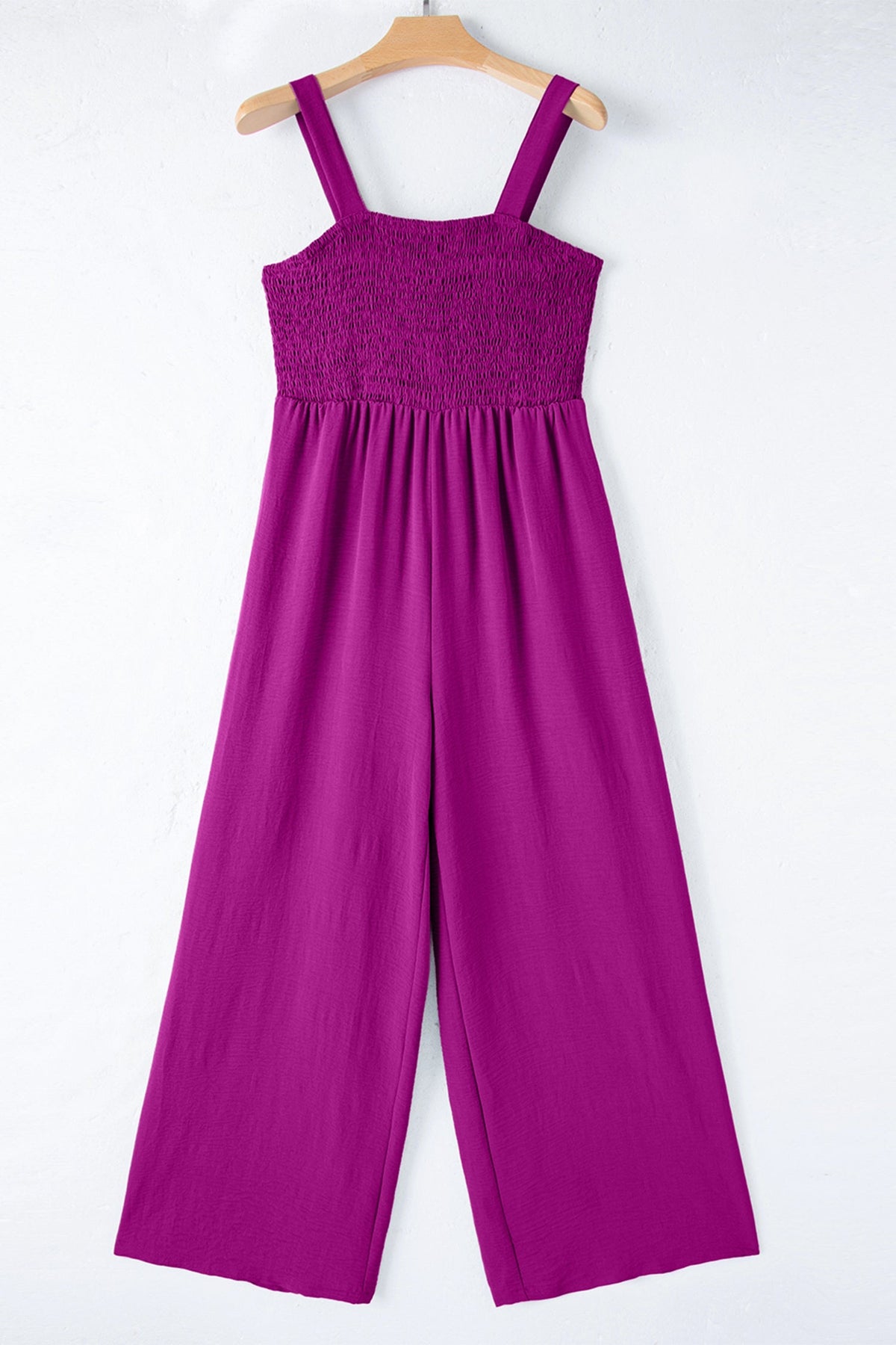 Purple Orchid Smocked Square Neck Sleeveless Jumpsuit with Pockets