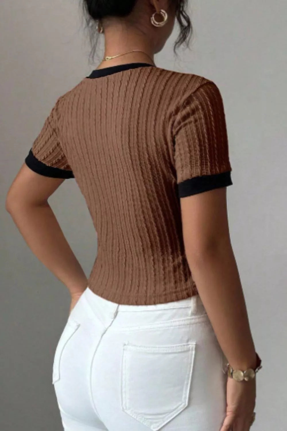 Contrast Trim Short Sleeve Top